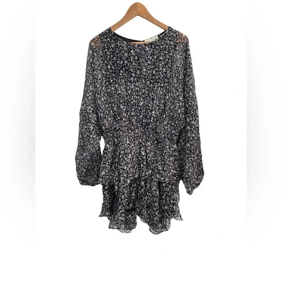 LoveShackFancy Black and White Star Kaia Dress Elastic Waist Long Sleeve Size L - Picture 4 of 9